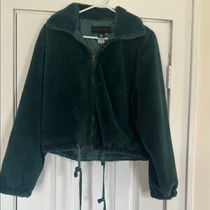 Forest Green Plush Zip-Up Jacket
